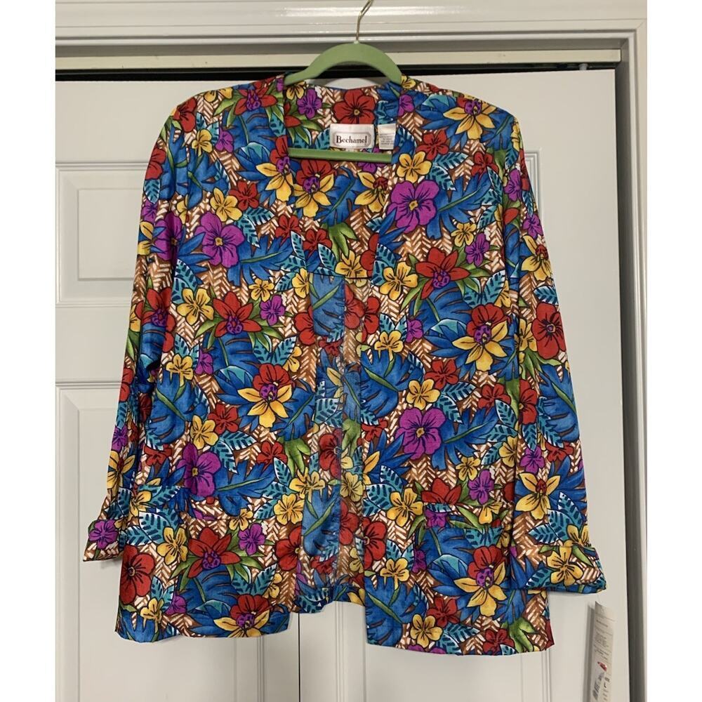 Vintage NWT Bechamel Lightweight Open‎ Front Bright Floral Jacket Blazer Size L